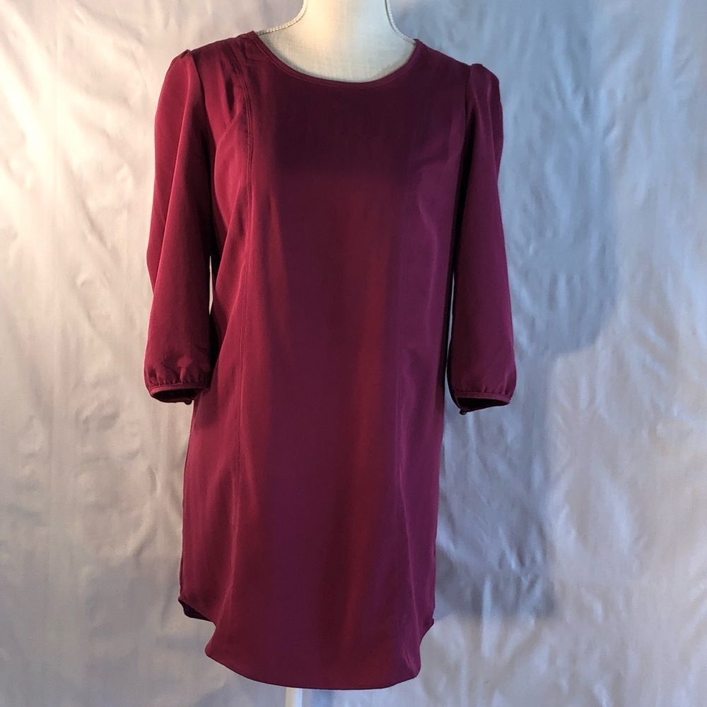 Kimchi Blue Fuchsia Sheath Mini Dress Blouson 3/4 Sleeves Keyhole Back S 👍